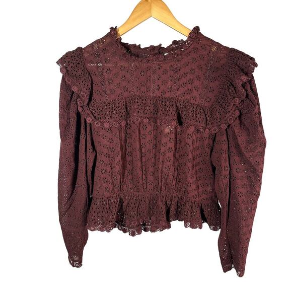 Doen Floryn Romantic Lace Eyelet Top Antique Walnut Size XL - Picture 2 of 15